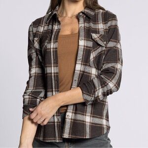 New w tags. Cassian plaid flannel Thread and Supply. Coffee chocolate tan